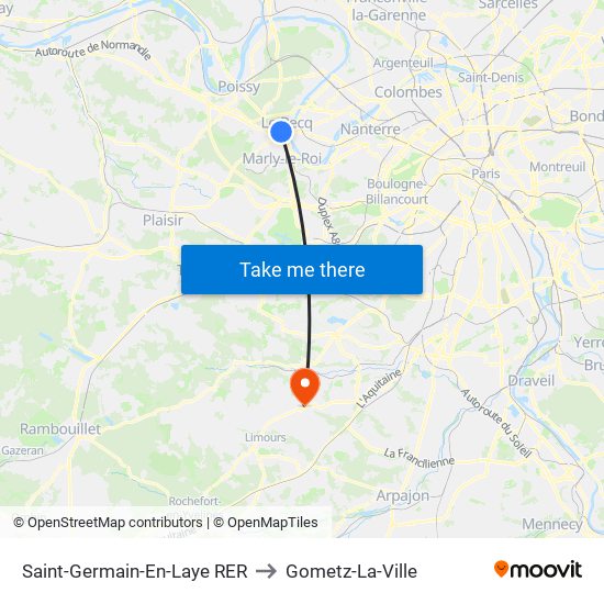 Saint-Germain-En-Laye RER to Gometz-La-Ville map
