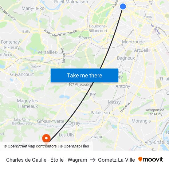 Charles de Gaulle - Étoile - Wagram to Gometz-La-Ville map