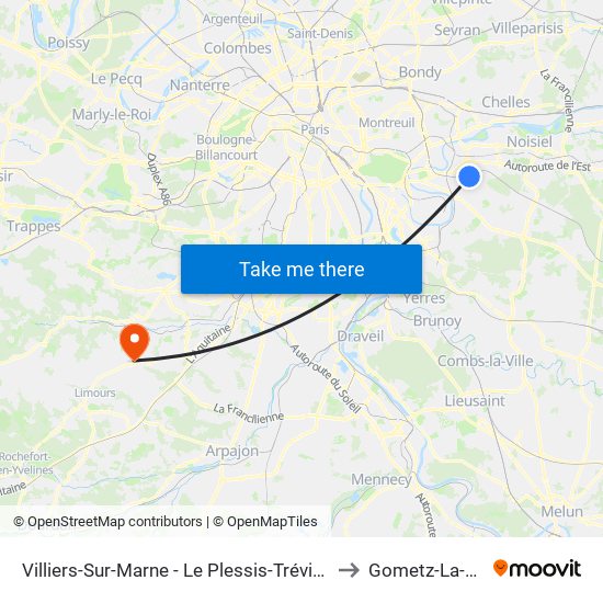 Villiers-Sur-Marne - Le Plessis-Trévise RER to Gometz-La-Ville map