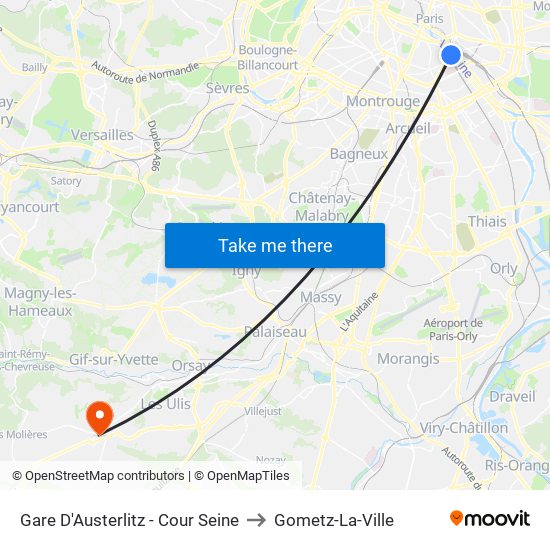 Gare D'Austerlitz - Cour Seine to Gometz-La-Ville map