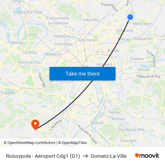 Roissypole - Aéroport Cdg1 (G1) to Gometz-La-Ville map