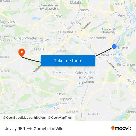 Juvisy RER to Gometz-La-Ville map