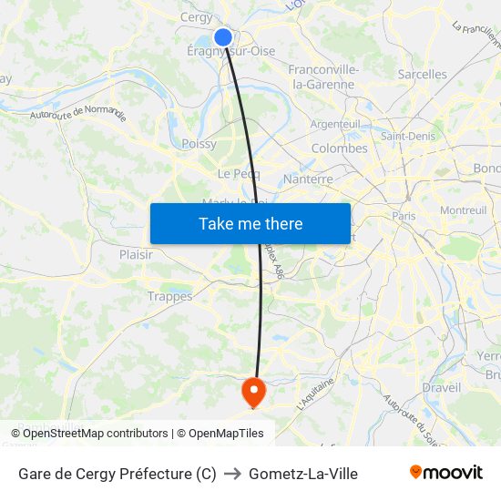 Gare de Cergy Préfecture (C) to Gometz-La-Ville map