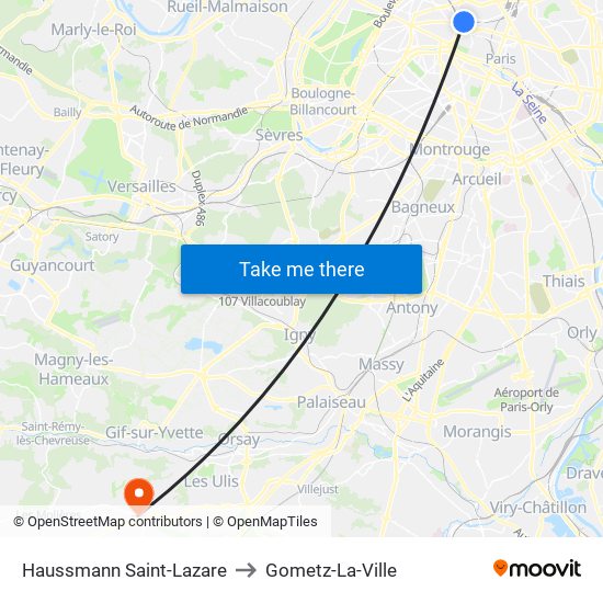 Haussmann Saint-Lazare to Gometz-La-Ville map