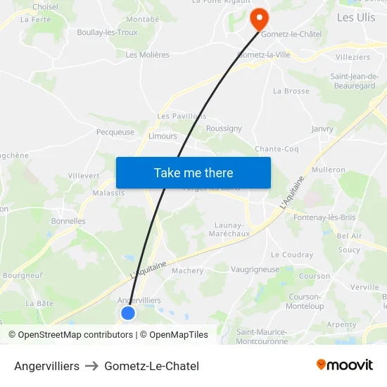 Angervilliers to Gometz-Le-Chatel map