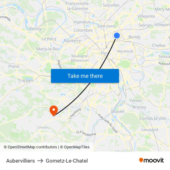 Aubervilliers to Gometz-Le-Chatel map