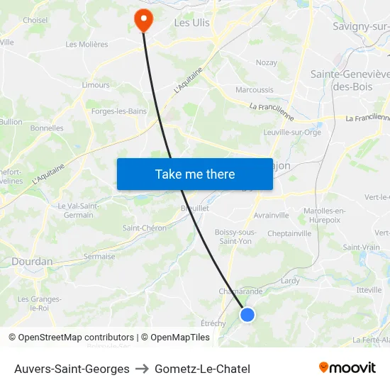 Auvers-Saint-Georges to Gometz-Le-Chatel map