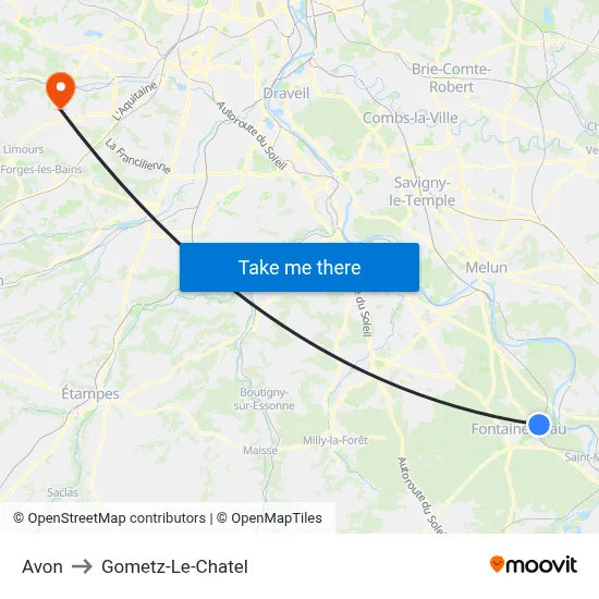 Avon to Gometz-Le-Chatel map