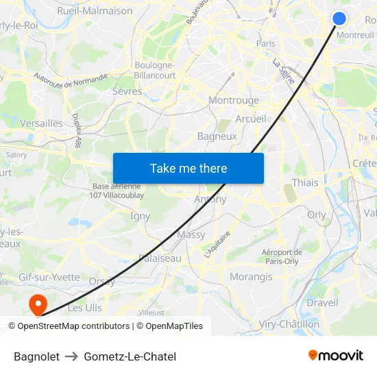 Bagnolet to Gometz-Le-Chatel map