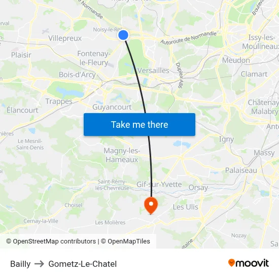Bailly to Gometz-Le-Chatel map
