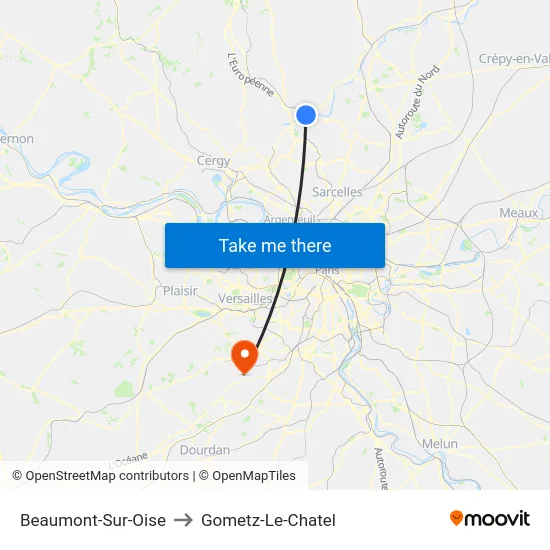 Beaumont-Sur-Oise to Gometz-Le-Chatel map