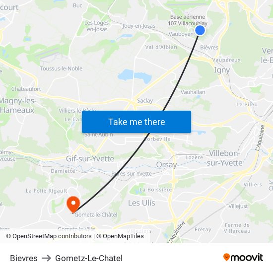 Bievres to Gometz-Le-Chatel map