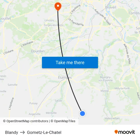 Blandy to Gometz-Le-Chatel map