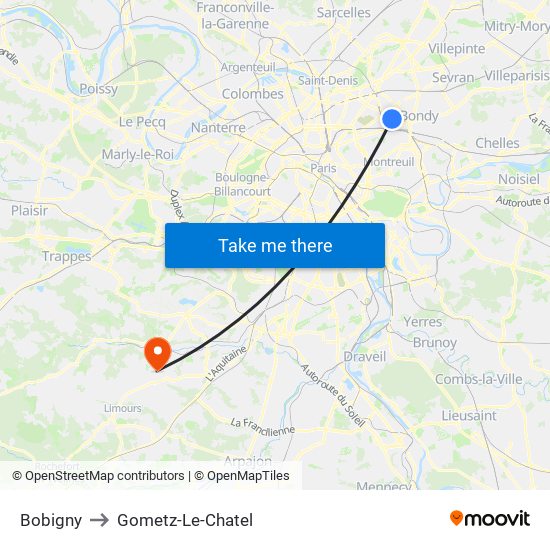 Bobigny to Gometz-Le-Chatel map
