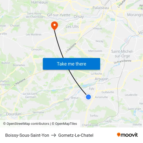 Boissy-Sous-Saint-Yon to Gometz-Le-Chatel map