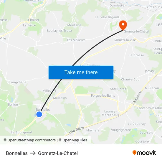 Bonnelles to Gometz-Le-Chatel map