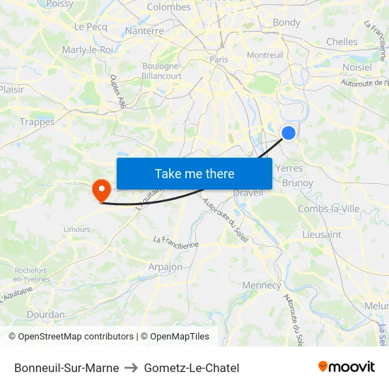 Bonneuil-Sur-Marne to Gometz-Le-Chatel map