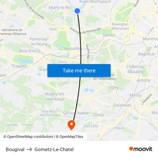 Bougival to Gometz-Le-Chatel map