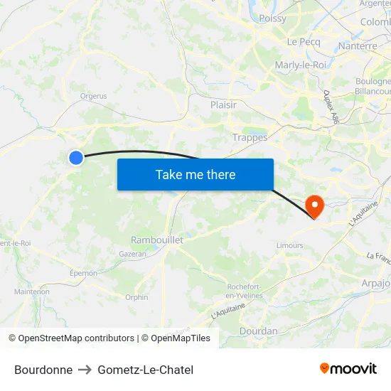 Bourdonne to Gometz-Le-Chatel map