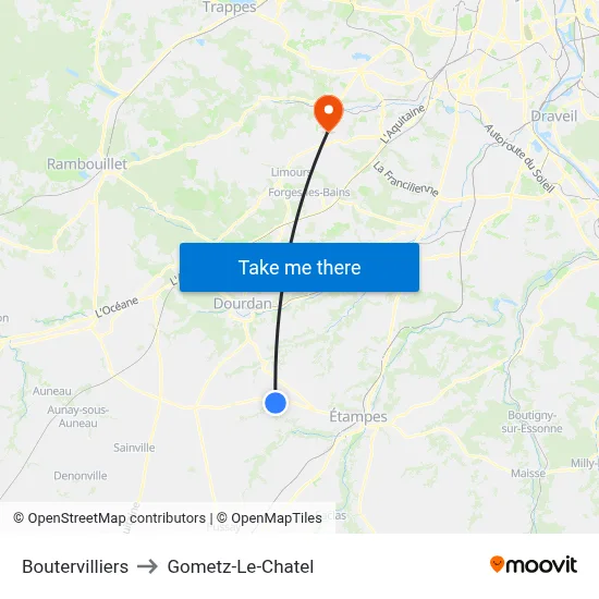 Boutervilliers to Gometz-Le-Chatel map