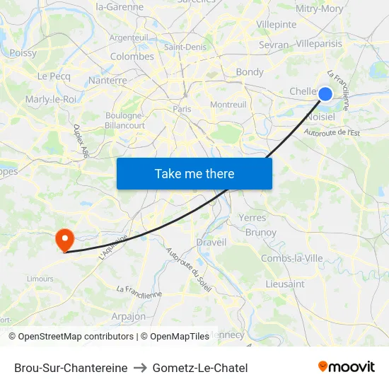Brou-Sur-Chantereine to Gometz-Le-Chatel map