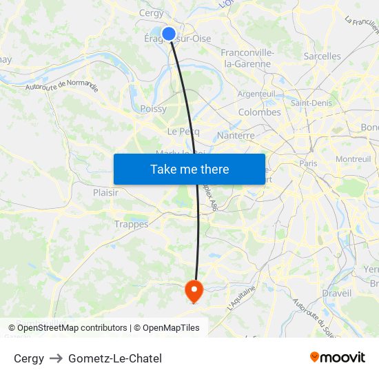 Cergy to Gometz-Le-Chatel map