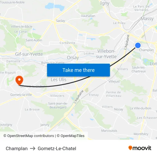 Champlan to Gometz-Le-Chatel map