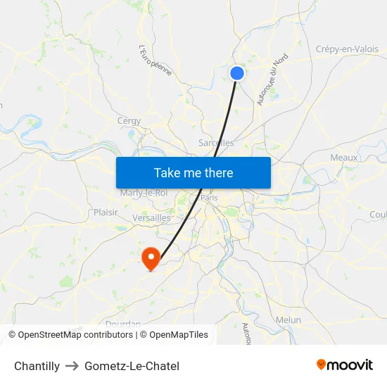 Chantilly to Gometz-Le-Chatel map