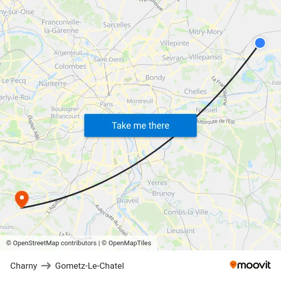 Charny to Gometz-Le-Chatel map