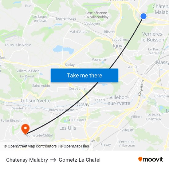 Chatenay-Malabry to Gometz-Le-Chatel map