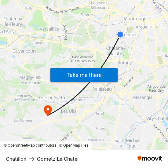 Chatillon to Gometz-Le-Chatel map