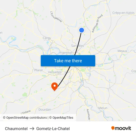 Chaumontel to Gometz-Le-Chatel map