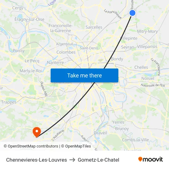 Chennevieres-Les-Louvres to Gometz-Le-Chatel map