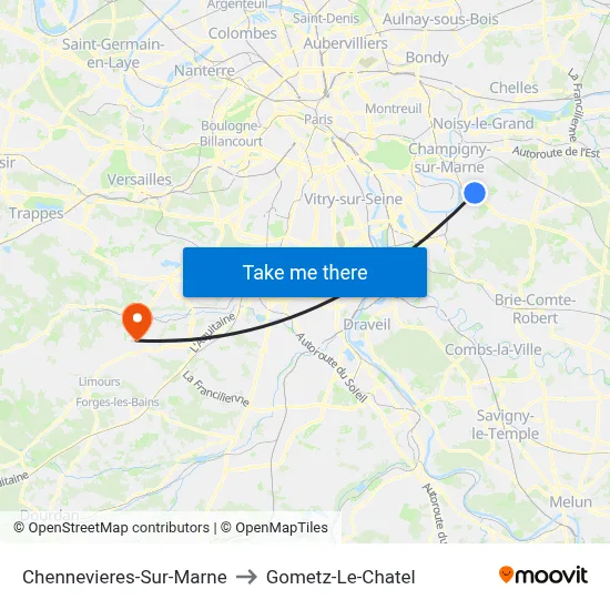 Chennevieres-Sur-Marne to Gometz-Le-Chatel map