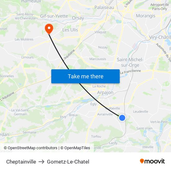 Cheptainville to Gometz-Le-Chatel map