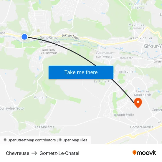Chevreuse to Gometz-Le-Chatel map