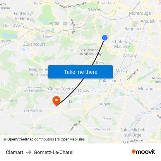 Clamart to Gometz-Le-Chatel map