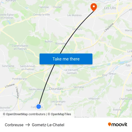 Corbreuse to Gometz-Le-Chatel map