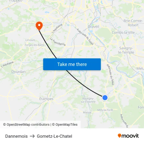 Dannemois to Gometz-Le-Chatel map