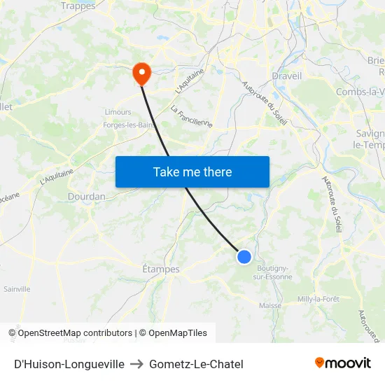 D'Huison-Longueville to Gometz-Le-Chatel map