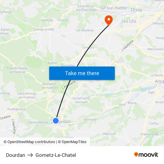 Dourdan to Gometz-Le-Chatel map