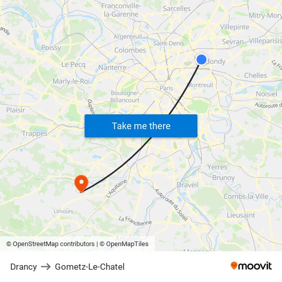 Drancy to Gometz-Le-Chatel map