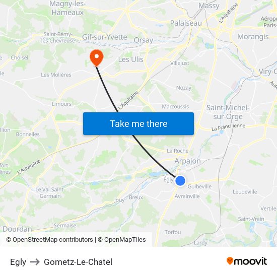 Egly to Gometz-Le-Chatel map