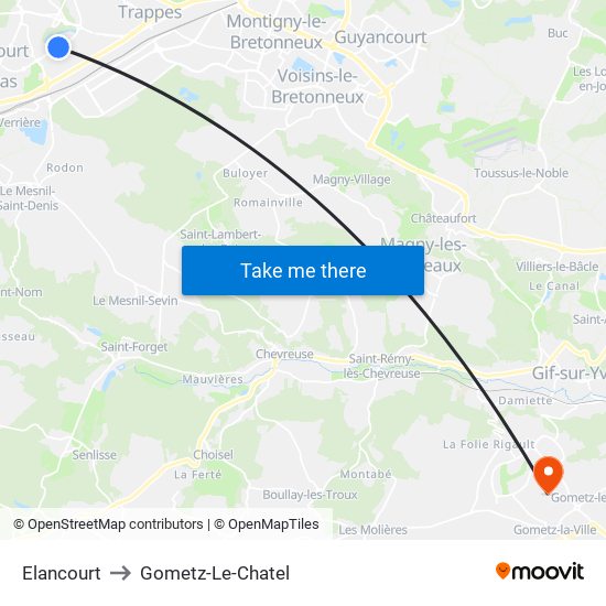 Elancourt to Gometz-Le-Chatel map