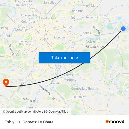 Esbly to Gometz-Le-Chatel map