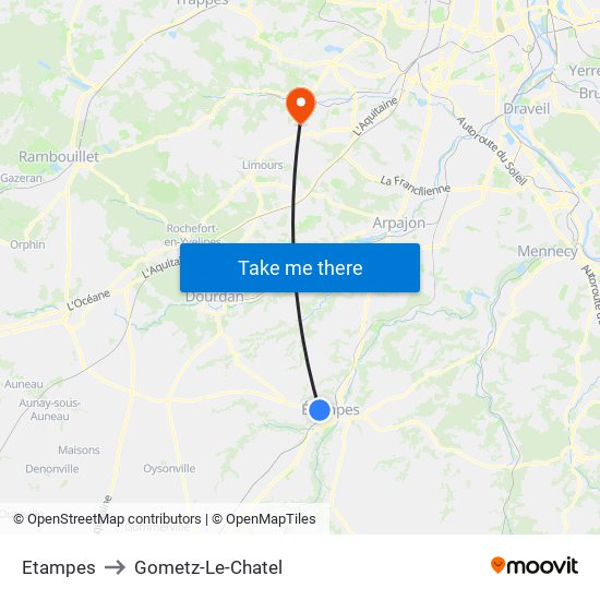 Etampes to Gometz-Le-Chatel map