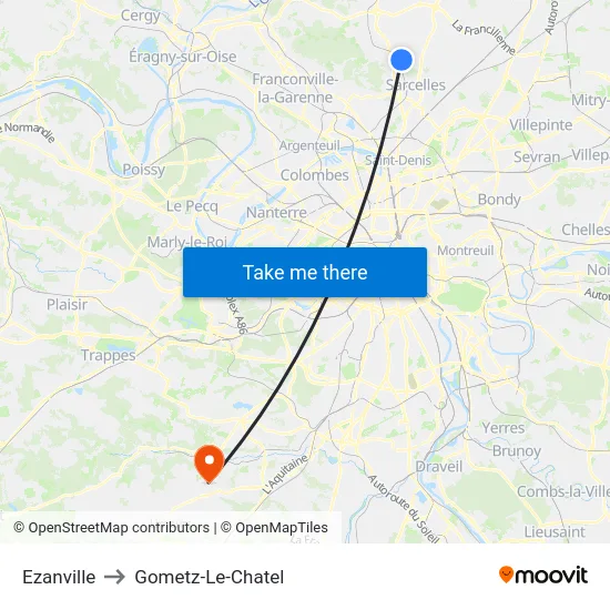 Ezanville to Gometz-Le-Chatel map