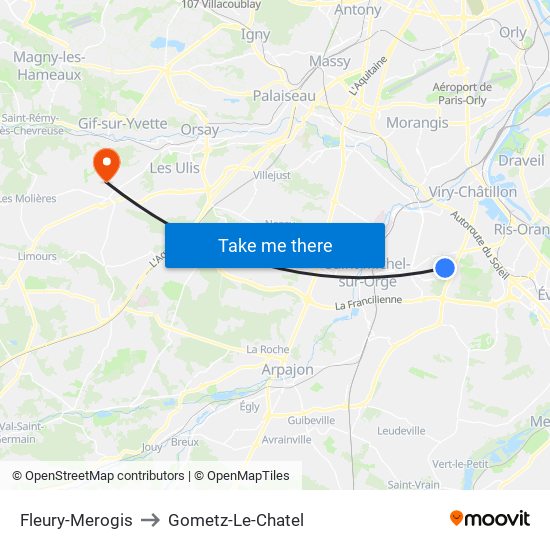 Fleury-Merogis to Gometz-Le-Chatel map