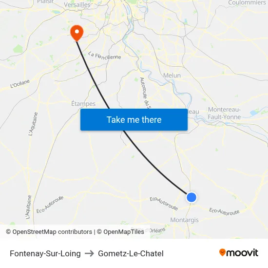 Fontenay-Sur-Loing to Gometz-Le-Chatel map