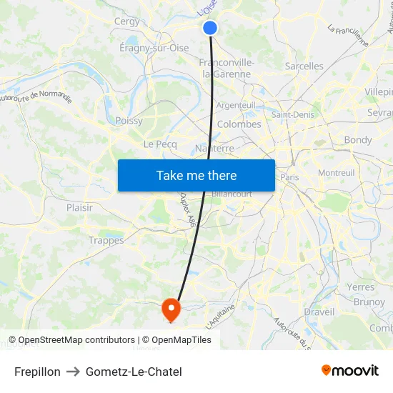 Frepillon to Gometz-Le-Chatel map